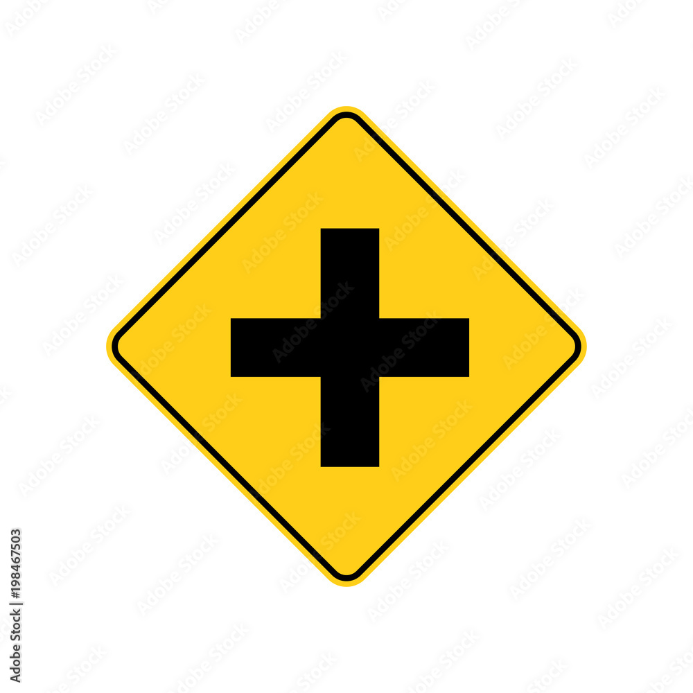 USA traffic road sign.a four-way intersection ahead . vector illustration