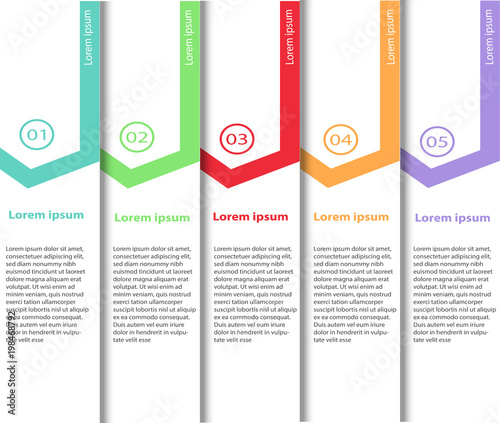 Arrow design elements for business Multicolor infographics. Vector template with 5 steps