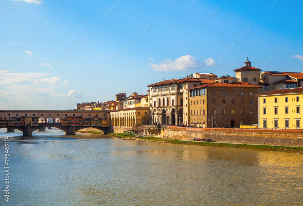 View down the Arno river in Florence with museums and galleries