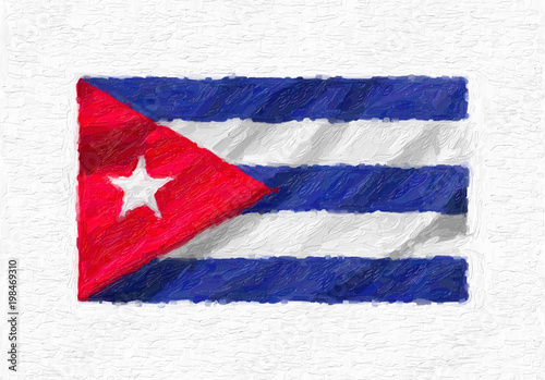 Cuba hand painted waving national flag, oil paint isolated on white canvas, 3D illustration.