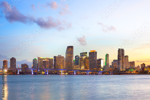 Skyline of downtown Miami at dusk, Florida, USA