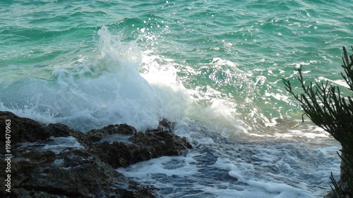 Wave splashing on rocks