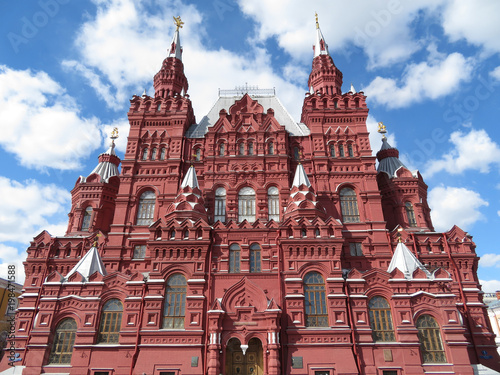 Red square in Moscow. The building of the state historical Museum on the background of cloudy blue sky
