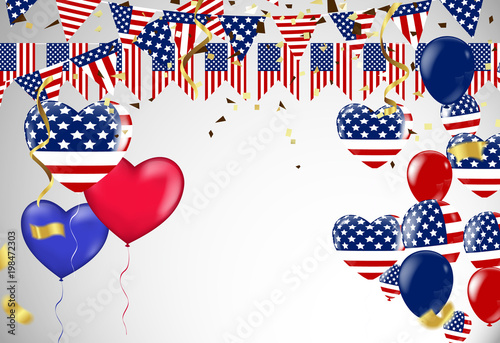 Independence day vector background with american flag and balloons  background.  4th july independence day card