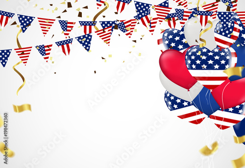 Independence day vector background with american flag and balloons, background. ,4th july independence day card