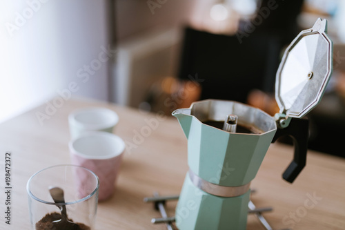 Fotobehang Preparing Coffee In A Moka Pot