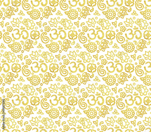 White and gold seamless pattern with OM