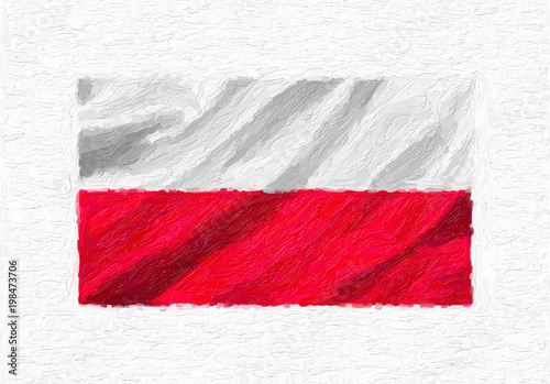 Poland hand painted waving national flag, oil paint isolated on white canvas, 3D illustration.