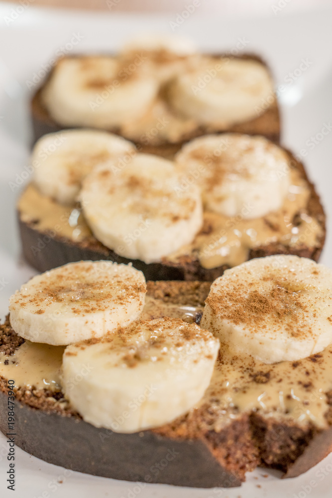 Chocolate cake with banana and cinnamon.