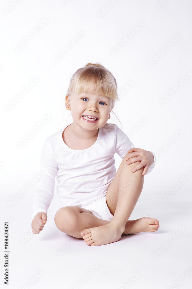 Portrait of cheerful girl at studio shot .