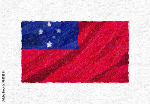 Samoa hand painted waving national flag, oil paint isolated on white canvas, 3D illustration.