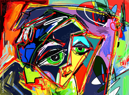 original abstract digital painting of human face, colorful compo