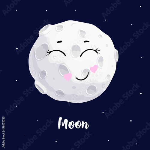 vector illustration of full moon kawaii character embarrassment cartoon on the dark blue background