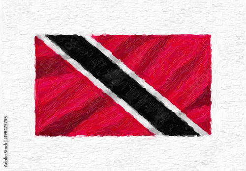 Trinidad and Tobago hand painted waving national flag, oil paint isolated on white canvas, 3D illustration.