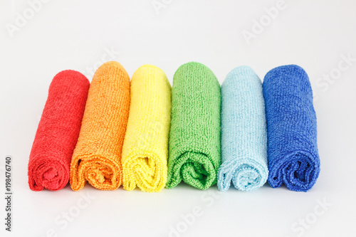 Set of multi colored microfiber cloths isolated on white