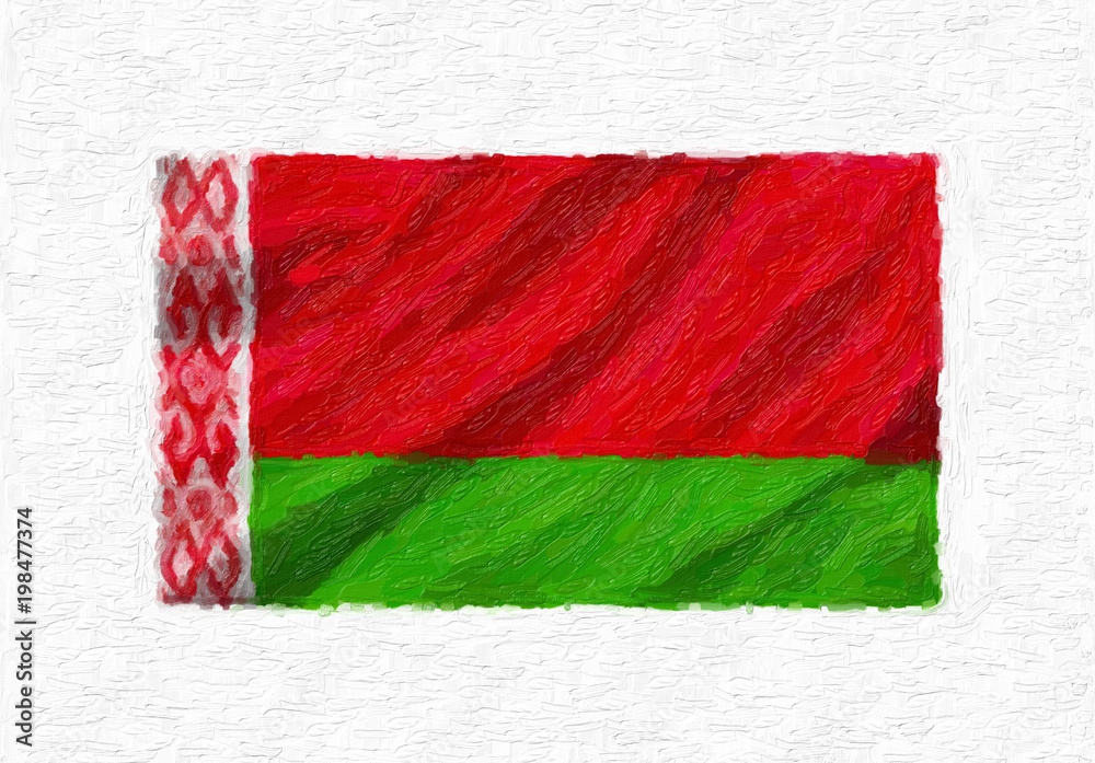 Belarus hand painted waving national flag, oil paint isolated on white canvas, 3D illustration.