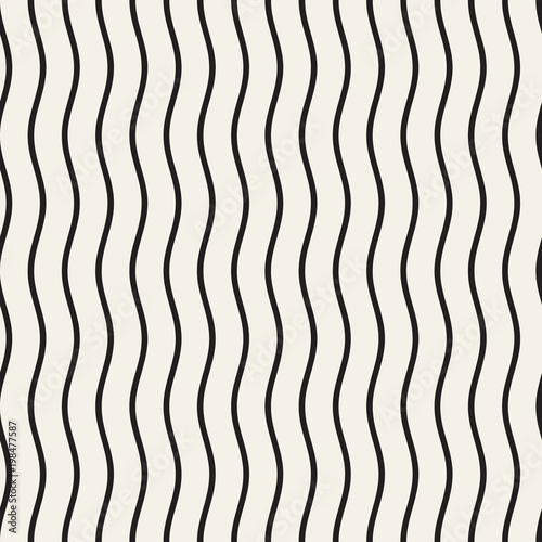 Vector Seamless Black and White Wavy Lines Pattern. Abstract Geometric Background