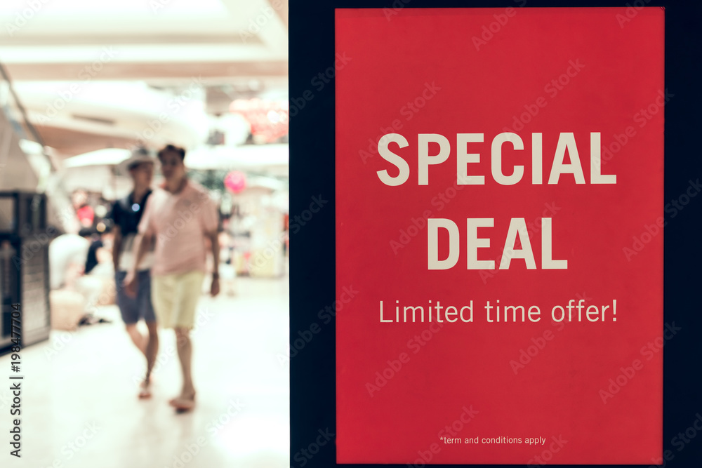 Special deal sign in the shopping mall in Asia.