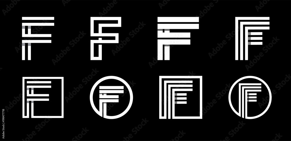 Capital letter F. Modern set for monograms, logos, emblems, initials. Made of white stripes Overlapping with shadows. Capital letter F. Modern set for monograms, logos, emblems, initials. Made of white stripes Overlapping with shadows.