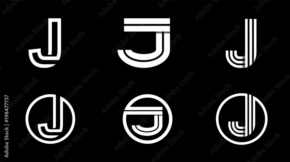 Capital letter J. Modern set for monograms, logos, emblems, initials. Made of white stripes Overlapping with shadows. Capital letter J. Modern set for monograms, logos, emblems, initials. Made of white stripes Overlapping with shadows.