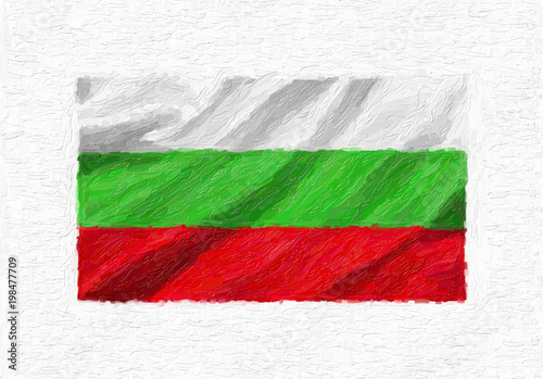 Bulgaria hand painted waving national flag  oil paint isolated on white canvas  3D illustration.