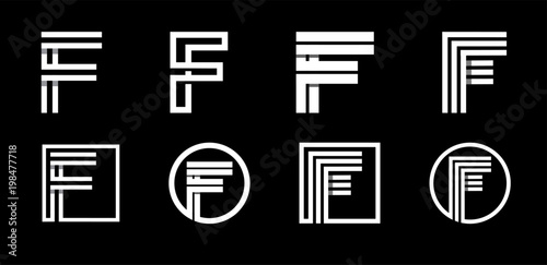 Capital letter F. Modern set for monograms, logos, emblems, initials. Made of white stripes Overlapping with shadows.
