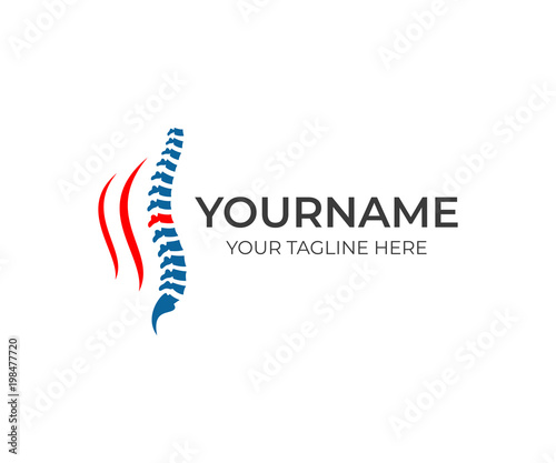 Spine and  backache logo template. Medical diagnostic center, treatment and care behind spine vector design. Healthcare and surgery illustration