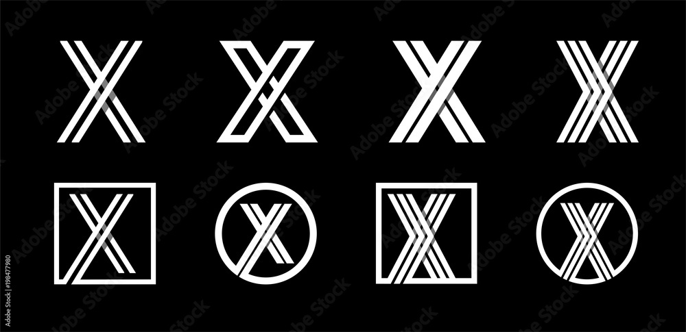 Capital letter X. Modern set for monograms, logos, emblems, initials. Made of white stripes Overlapping with shadows. Capital letter X. Modern set for monograms, logos, emblems, initials. Made of white stripes Overlapping with shadows.