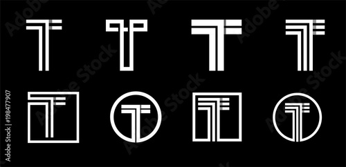 Capital letter T. Modern set for monograms, logos, emblems, initials. Made of white stripes Overlapping with shadows.