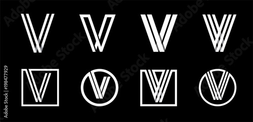 Capital letter V. Modern set for monograms, logos, emblems, initials. Made of white stripes Overlapping with shadows.