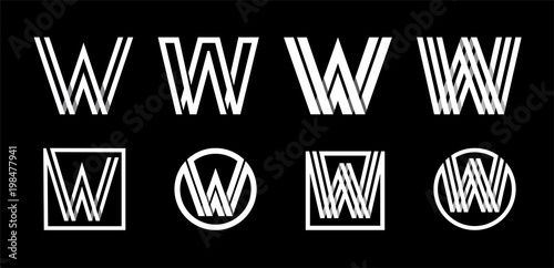 Capital letter W. Modern set for monograms, logos, emblems, initials. Made of white stripes Overlapping with shadows.