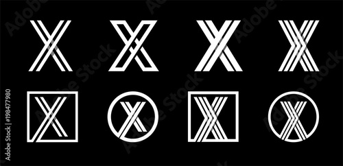 Capital letter X. Modern set for monograms, logos, emblems, initials. Made of white stripes Overlapping with shadows.