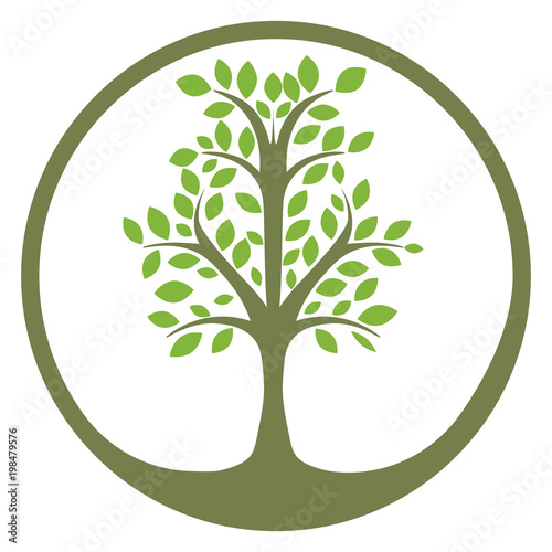 Abstract design of green eco tree icon with plenty green leaves