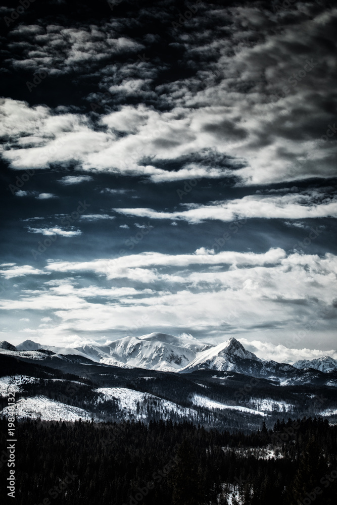 Snow-covered peaks of the Tatra Mountains.