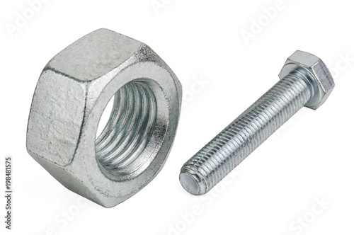 small bolt and big nut on white