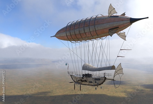 Murais de parede Fantasy Airship Zeppelin Dirigible Balloon 3D illustration