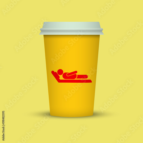 Coffee cup with sleeping man silhouette. coffee to go plastic cup photo