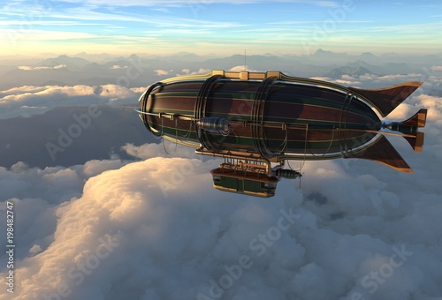 Fotografie Fantasy Airship Zeppelin Dirigible Balloon 3D illustration