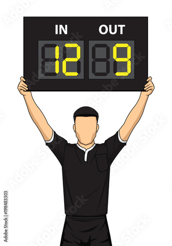 Football referee shows the number display