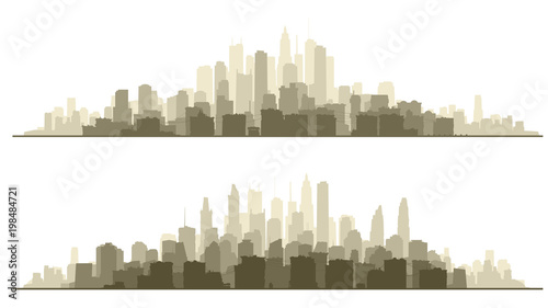Horizontal line silhouettes of downtown and skyscrapers.