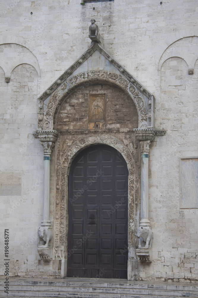 Entrance to medieval cathedral in Bari, Southern Italy