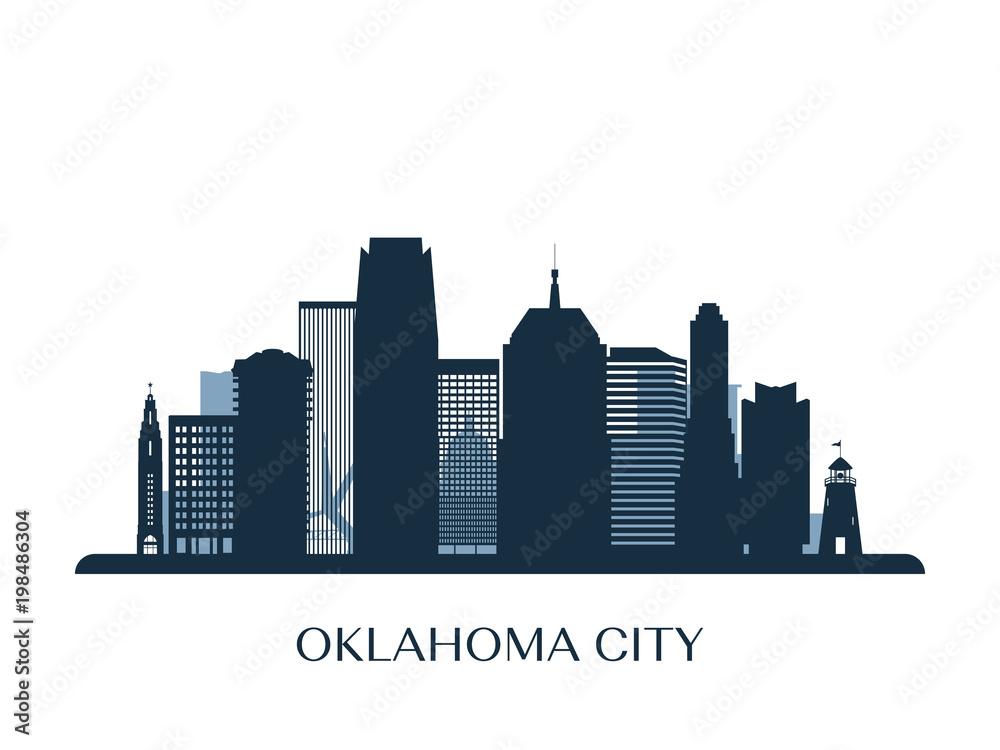 Oklahoma City skyline, monochrome silhouette. Vector illustration.