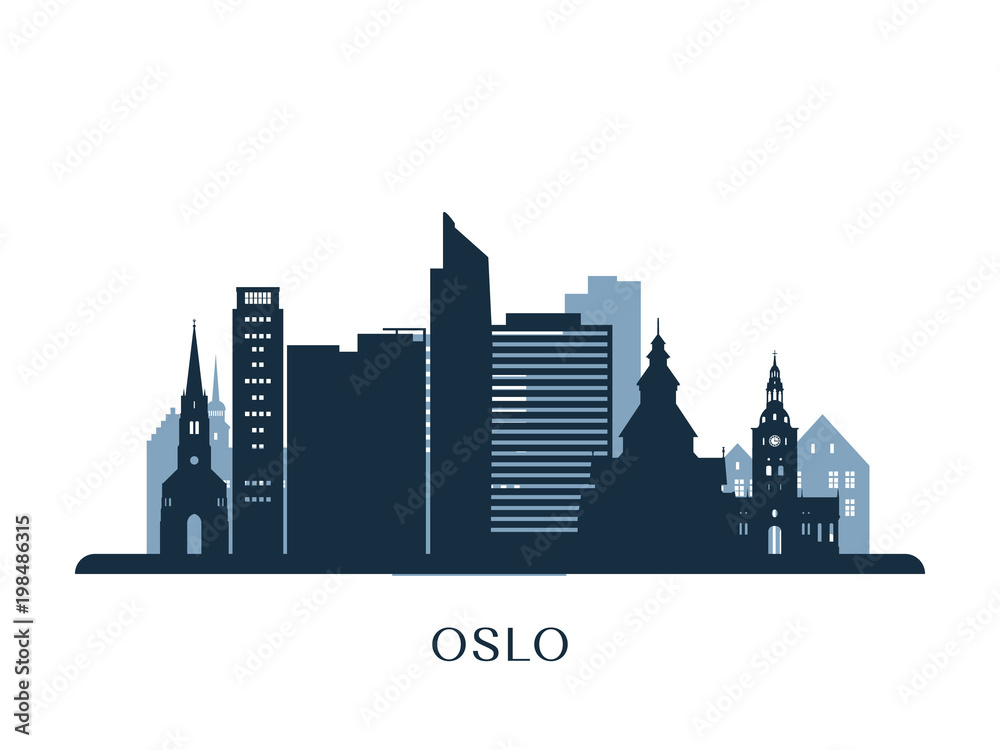 Oslo skyline, monochrome silhouette. Vector illustration.