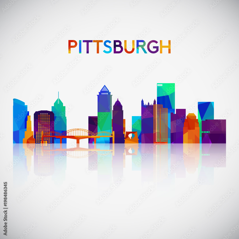 Pittsburgh skyline silhouette in colorful geometric style. Symbol for your design. Vector illustration.