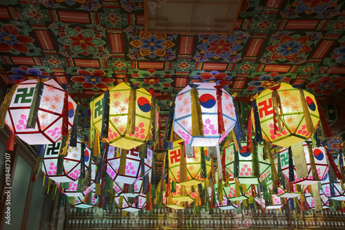 Colorful lanterns in buddhist temple, Korea