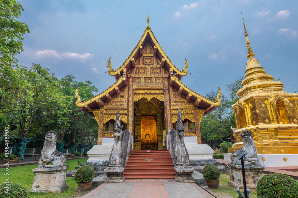 Wat Phra Singh is located in the western part of the old city centre of Chiang Mai, Thailand