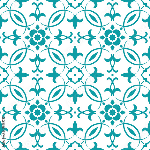 Vector oriental pattern in blue color. Tile or dutch tile style. Turkish pattern