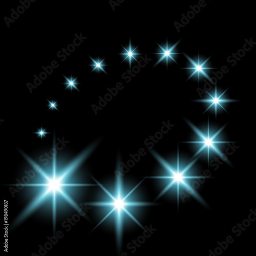 Glittering flying stars, aqua color
