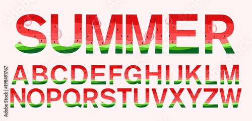 watermelon fonts in paper cut trendy style vector