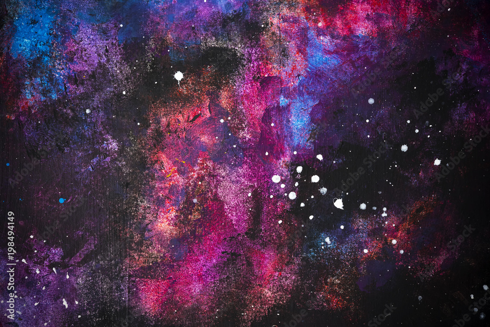 Abstract background from colorful painted on wall look like a galaxy or night sky with star.  Picture for add text message. Backdrop for design art work. - obrazy, fototapety, plakaty 